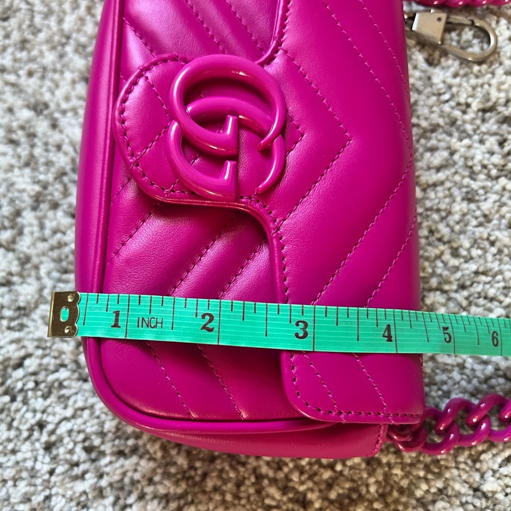Gucci Fuchsia Calfskin Quilted Leather Shoulder Chain Mini Crossbody Bag - Picture 12 of 16